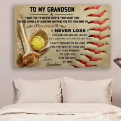 Softball Canvas And Poster Grandma To Grandson Never Lose Wall Decor