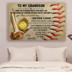 Softball Canvas And Poster Grandpa To Grandson Never Lose Wall Decor