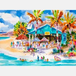 Soggy Dollar Bar British Virgin Islands Island Art Tropical Art Watercolor Print Ellen Newly Watercolors Caribbean Beach Print Bi