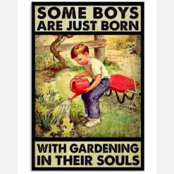 Some Boys Are Just Born With Gardening In Their Souls Poster - Little Garden Boy Vintage Retro Art Picture - Home Wall Decor - No Frame