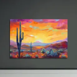 Southwestern Wall Art Poster Cactus Landscape Desert Mural Print Western Home Decor Painting Wild West Vista Colorful Southwest Wallet