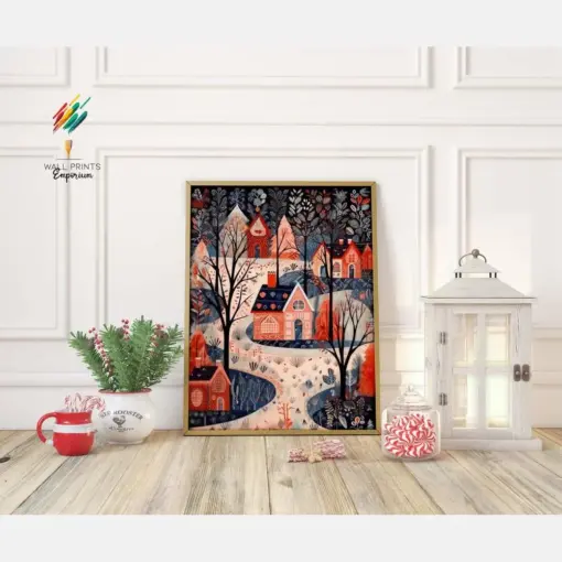 Stand Christmas Town Decor Winter Village Scene Art Scandinavian Xmas Stand Wallpaper Framed A A A A A Us Sizes