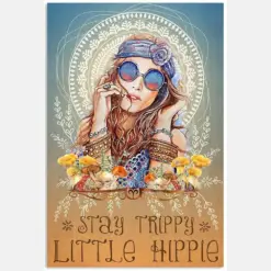 Stay Trippie Little Hippie Motivation Quote Mushroom Blue Vintage