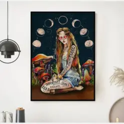 Stay Trippy Little Hippie Poster Hippie Girl Poster Hippie Room Decor Vintage Mushroom Art Hippie Gifts Pot Head Mushroom Moon Phases