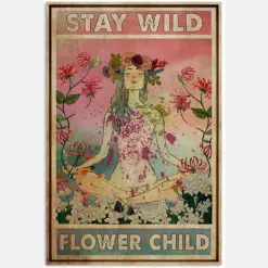 Stay Wild Flower Child Motivation Quote Floral Yoga Girl Woman Pink Vintage