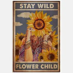 Stay Wild Flower Child Sunflower Hippie Girl Vintage