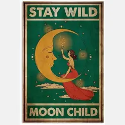 Stay Wild Moon Child Inspiring Motivation Quote Slogan Vintage Retro