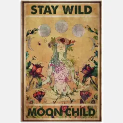 Stay Wild Moon Child Motivation Quote Floral Yoga Girl Woman Yellow Vintage