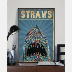 Straws Shark Canvas Prints Reduce Plastic Waste Protect Environment Vintage Wall Art Gifts Vintage Home Wall Decor Canvas