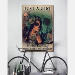 Sugar Skull Girl Loves Cats And Tattoos Poster Vintage Room Home Decor Wall Art Gifts Idea