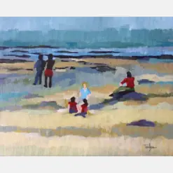 Summer Beach Scene Original Acrylic Painting Of Old Mission Point Traverse City Mix People On The Beach Original Artwork Soak Art