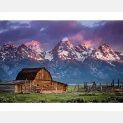 Sun Rises Over Mormon Barn Grand Ten National Park Wyoming - Metal Wall Art Print