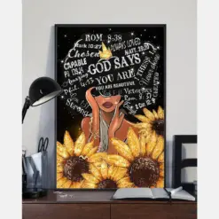 Sunflower Black Girl Afro Poster God Says You Are Vintage Room Home Decor Wall Art Gifts Idea