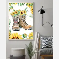 Sunflower Combat Boots Veteran Canvas Prints Vintage Wall Art Gifts Vintage Home Wall Decor Canvas