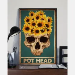 Sunflower Skull Pot Head Canvas Prints Vintage Wall Art Gifts Vintage Home Wall Decor Canvas