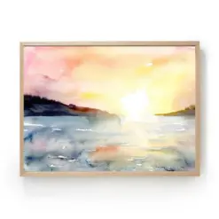 Sunset Ocean Art Print Abstract Watercolor Landscape Large Coastal Art Sunset Painting Large Seascape Print Sunset Bay Wall Art