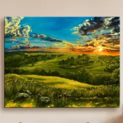 Sunset Over Fort Ransom State Park North Dakota Glee Wall Art Print With A Bold Dramatic Colorful Sunset Over Rolling Prairie Lands