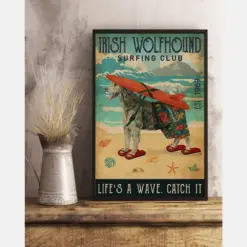 Surfing Club Irish Wolfhound Poster Life'S A Wave Catch It Vintage Room Home Decor Wall Art Gifts Idea