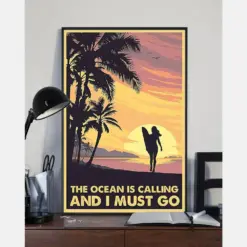 Surfing Girl Canvas Prints The Ocean Is Calling And I Must Go Vintage Wall Art Gifts Vintage Home Wall Decor Canvas