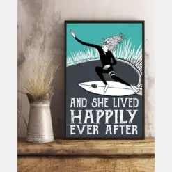 Surfing Poster And She Lived Happily Ever After Vintage Room Home Decor Wall Art Gifts Idea