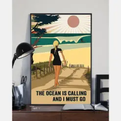 Surfing Poster The Ocean Is Calling And I Must Go Vintage Room Home Decor Wall Art Gifts Idea