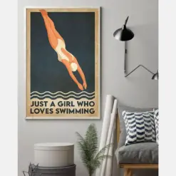 Swimmer Just A Girl Who Loves Swimming Poster Vintage Room Home Decor Wall Art Gifts Idea