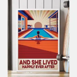 Swimming Canvas Prints And She Lived Happily Ever After Vintage Wall Art Gifts Vintage Home Wall Decor Canvas