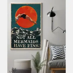 Swimming Not All Mermaids Have Fins Canvas Prints Swimmer Retro Vintage Wall Art Gifts Vintage Home Wall Decor Canvas