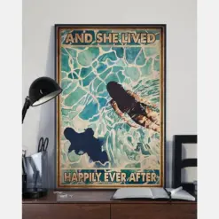 Swimming Ocean Poster And She Lived Happily Ever After Vintage Room Home Decor Wall Art Gifts Idea