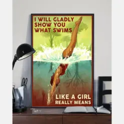 Swimming Poster I Will Gladly Show You What Swims Vintage Room Home Decor Wall Art Gifts Idea