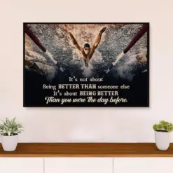 Swimming Poster Room Wall Art | Better Than Yesterday | Gift For Swimmer