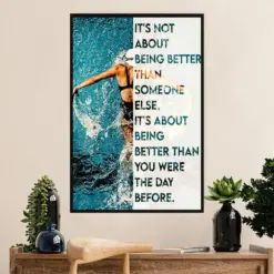 Swimming Poster Room Wall Art | Better Than You Were Yesterday | Gift For Swimmer