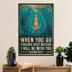 Swimming Poster Room Wall Art | Go Through Deep Water | Gift For Swimmer