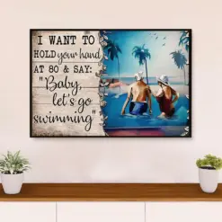 Swimming Poster Room Wall Art | Happy Old Couple | Gift For Swimmer