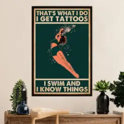 Swimming Poster Room Wall Art | I Get Tattoos I Swim | Gift For Swimmer