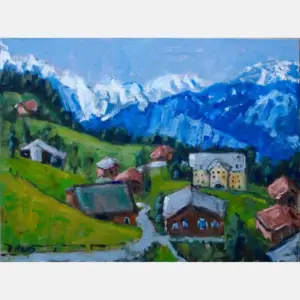 Swiss Alps Switzerland Village Original Oil Painting Landscape