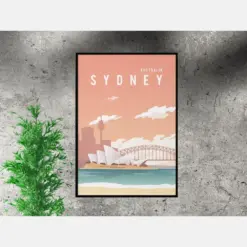 Sydney Australia Vintage Travel Harbour Bridge Tourism Decor Artwork Wall Art Poster Print