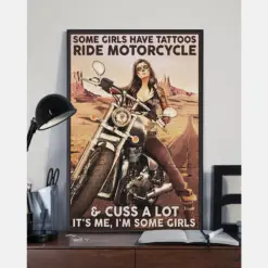 Tattooed Biker Poster Some Girls Have Tattoos Ride Motorcycle & Cuss A Lot Vintage Room Home Decor Wall Art Gifts Idea