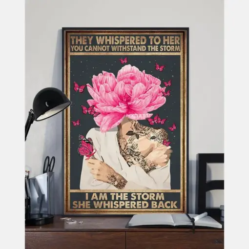 Tattooed Girl Flower Butterfly Breast Cancer Poster I Am The Storm Vintage Room Home Decor Wall Art Gifts Idea