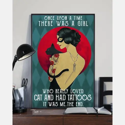 Tattooed Girl Loves Black Cat Poster Once Upon A Time Vintage Room Home Decor Wall Art Gifts Idea