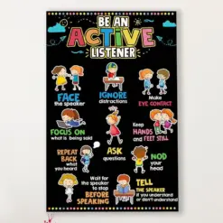 Teacher Classroom Canvas Be An Active Listener | Student Wall Art Back To School Gift For Teacher