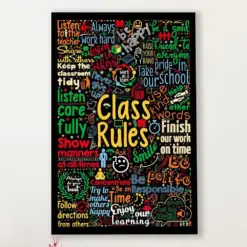 Teacher Classroom Canvas Class Rules | Student Wall Art Back To School Gift For Teacher