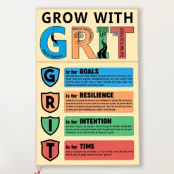 Teacher Classroom Canvas Grow With Grit | Student Wall Art Back To School Gift For Teacher