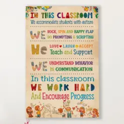 Teacher Classroom Canvas In This Classroom We Work Hard | Student Wall Art Back To School Gift For Teacher