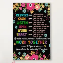 Teacher Classroom Canvas Respect Calm Listen Open Work Best | Student Wall Art Back To School Gift For Teacher