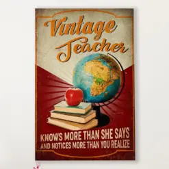 Teacher Classroom Canvas Vintage Teacher Knows More Than She Says | Student Wall Art Back To School Gift For Teacher