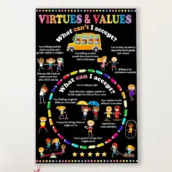 Teacher Classroom Canvas Virtures & Values | Student Wall Art Back To School Gift For Teacher