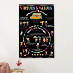 Teacher Classroom Canvas Wall Art | Virtues & Values | Back To School Gift For Teacher