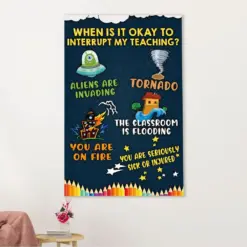 Teacher Classroom Canvas Wall Art | When To Interupt My Teaching | Back To School Gift For Teacher