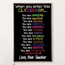 Teacher Classroom Canvas When You Enter This Classroom | Student Wall Art Back To School Gift For Teacher